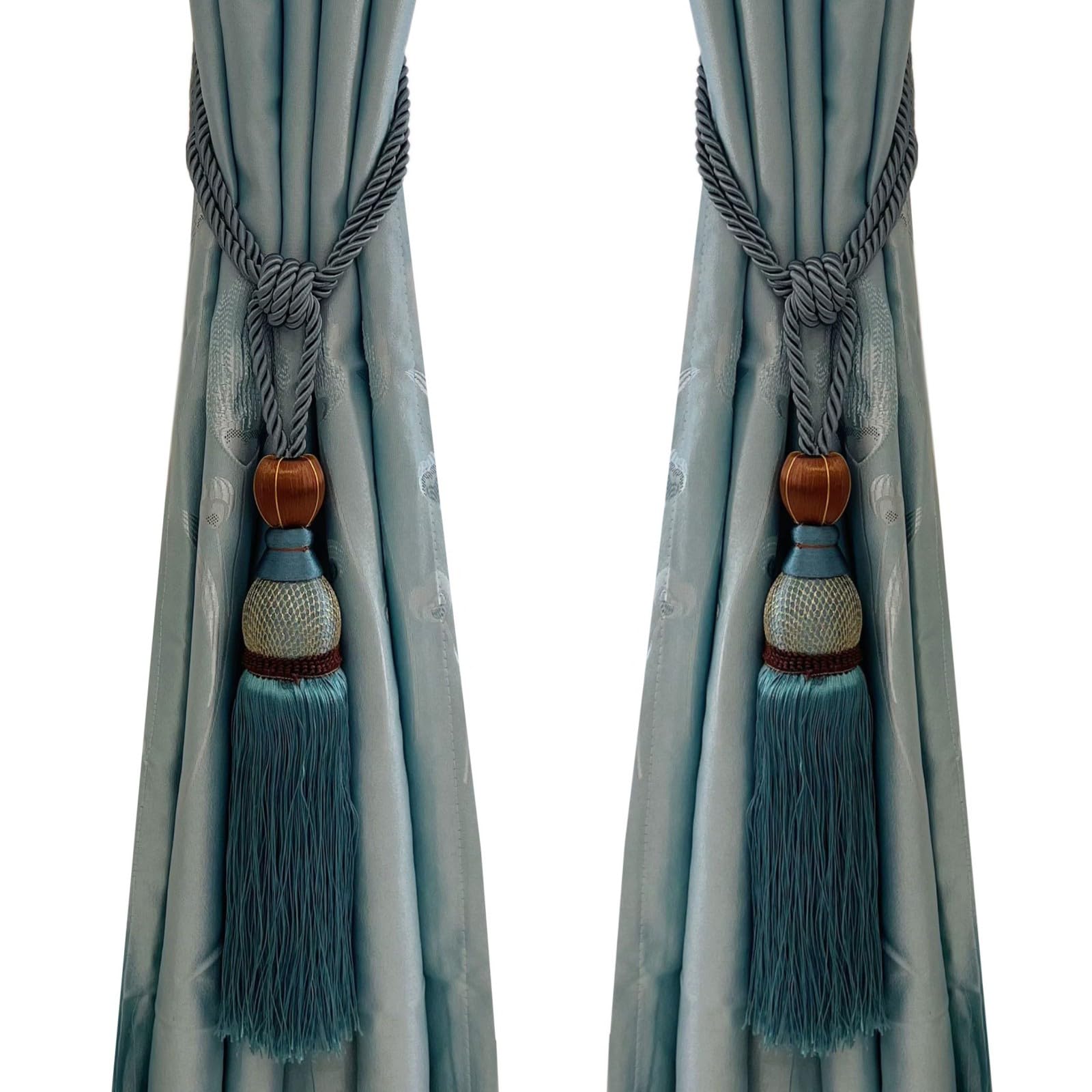 Selling Wonderful Curtain Holdbacks Curtains Tiebacks Home Decorative Braided Buckle Fastener Accessories Window Drapery Ball Tassels Tiebacks, Set of 2(Light Blue)
