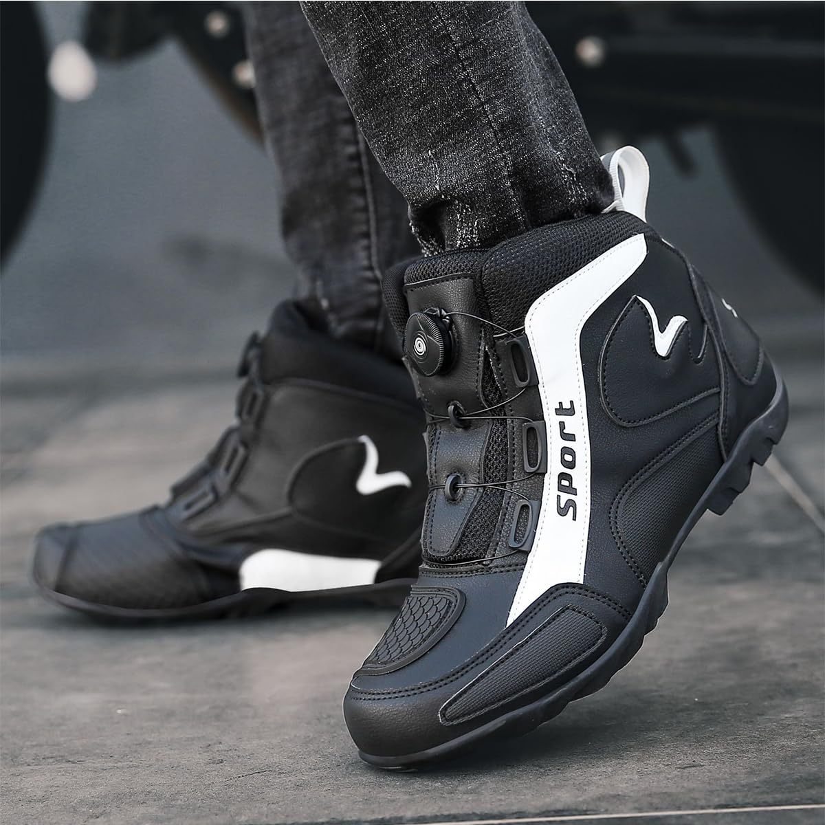 SDEQA Scarpe Moto Uomo Stivali Moto Motocross | Impermeabili Antiscivolo Traspiranti con Protezione Cambio, Suola Antiscivolo
