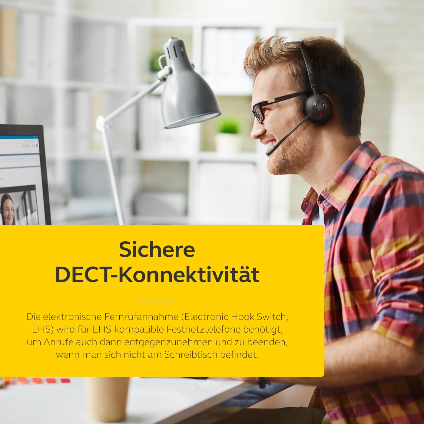 Jabra Engage 65 SE Schnurloses Stereo-Headset für professionelle Anrufe, DECT-Sicherheit, 13-Stunden-Akku, ganztägiger Basis, Netzteil, USB-C-Kabel, Kompatibilität der Meeting App