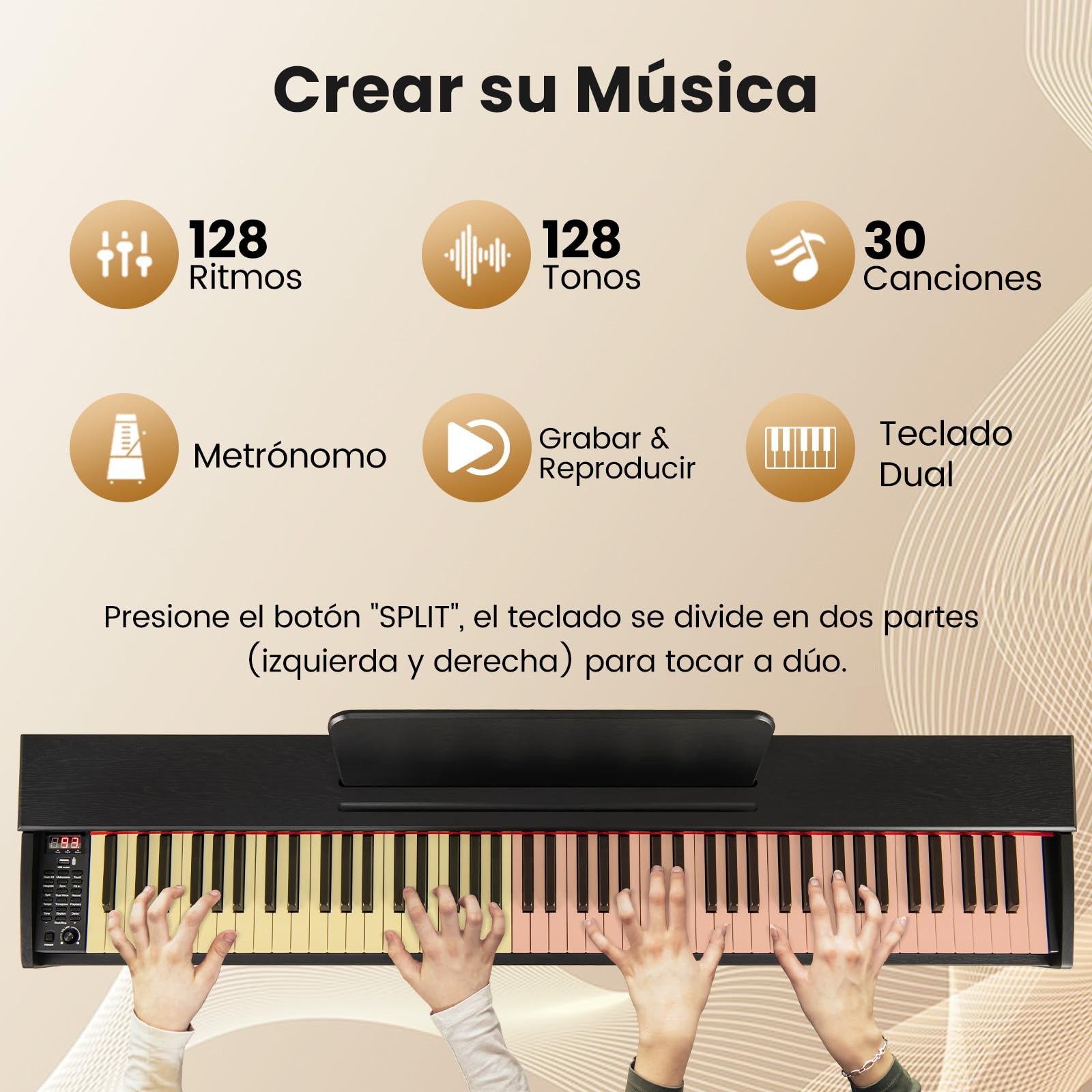 COSTWAY Piano Digital Vertical de 88 Teclas Contrapesadas, Piano Eléctrico Compacto con Soporte, Grabar y Reproducir, Pedales Triples, Doble Altavoz y Conectores para Auriculares, MIDI
