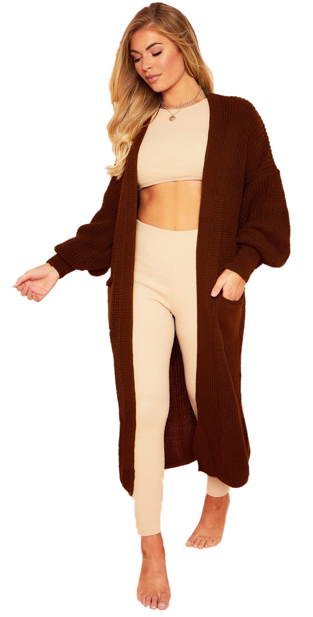 Crazy Girls Girls Brown Crazy Womens Balloon Sleeve Cardigan, Sm (Uk 8-10)
