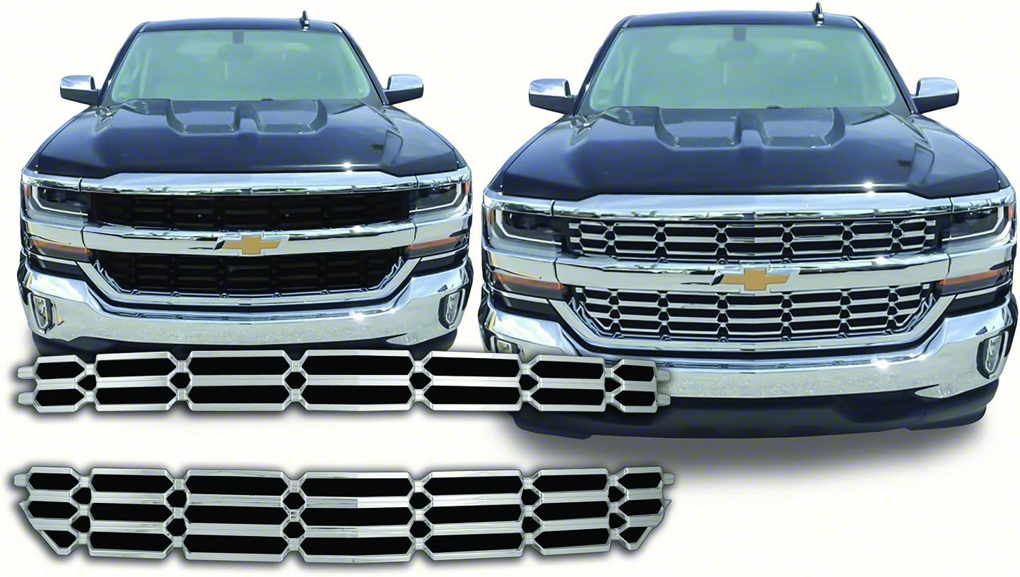 QAA is Compatible with 2016-2018 Chevrolet Silverado LS & LT only 2 Piece Chrome Plated ABS Plastic Grill Overlay, Insert SGC56184