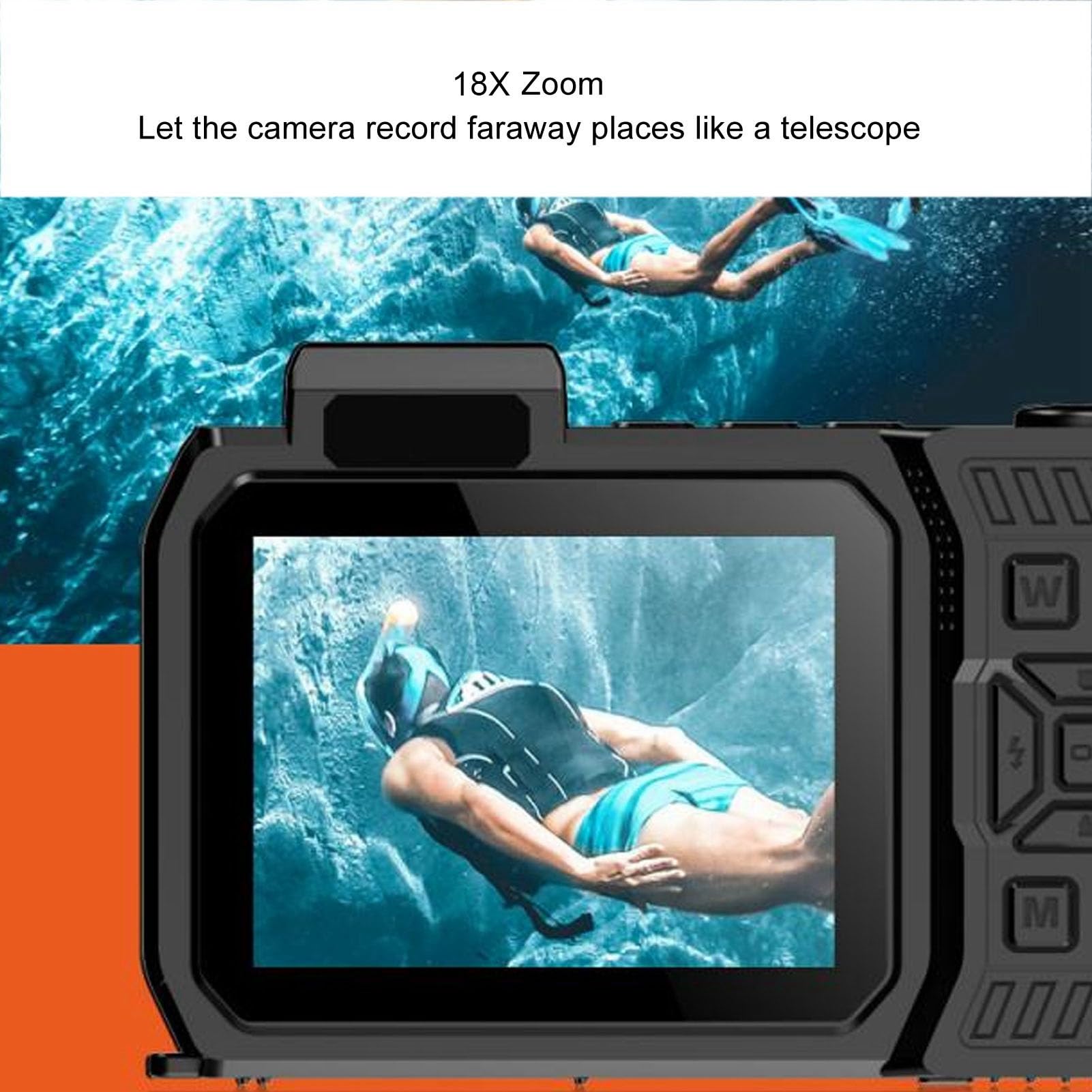 Cámara Subacuática 4K 65MP Tonysa, Cámara Digital Impermeable, Pantalla Dual 2.88 Pulgadas, 2500 MAh, Negra