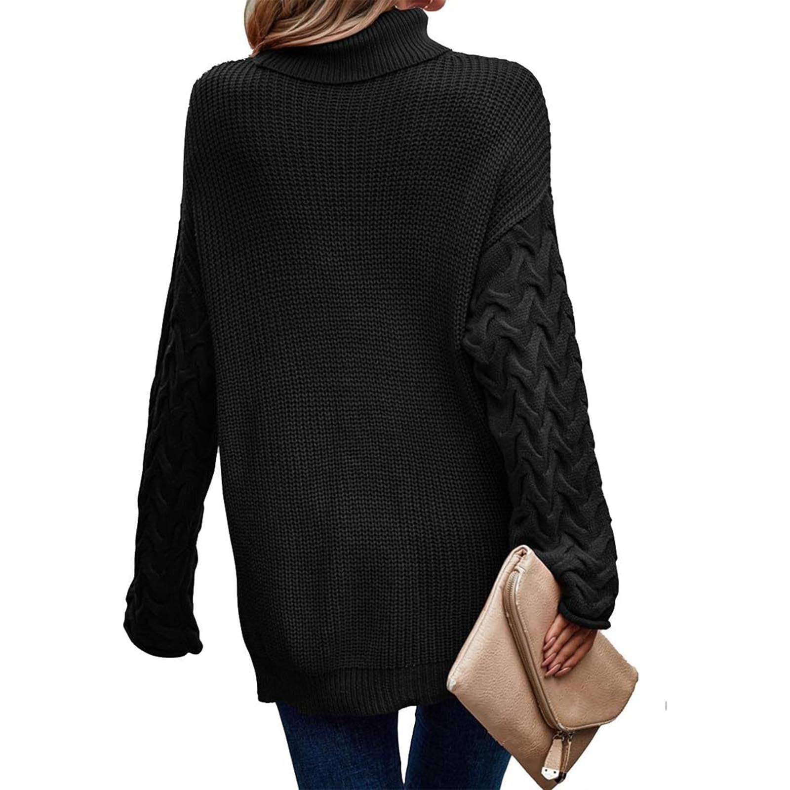 Greabuy Maglione lavorato a maglia a trecce a tinta unita da donna a maniche lunghe autunno inverno pullover felpa per donna maglione casual camicie da donna maglioni da donna felpe a maglia leggere,