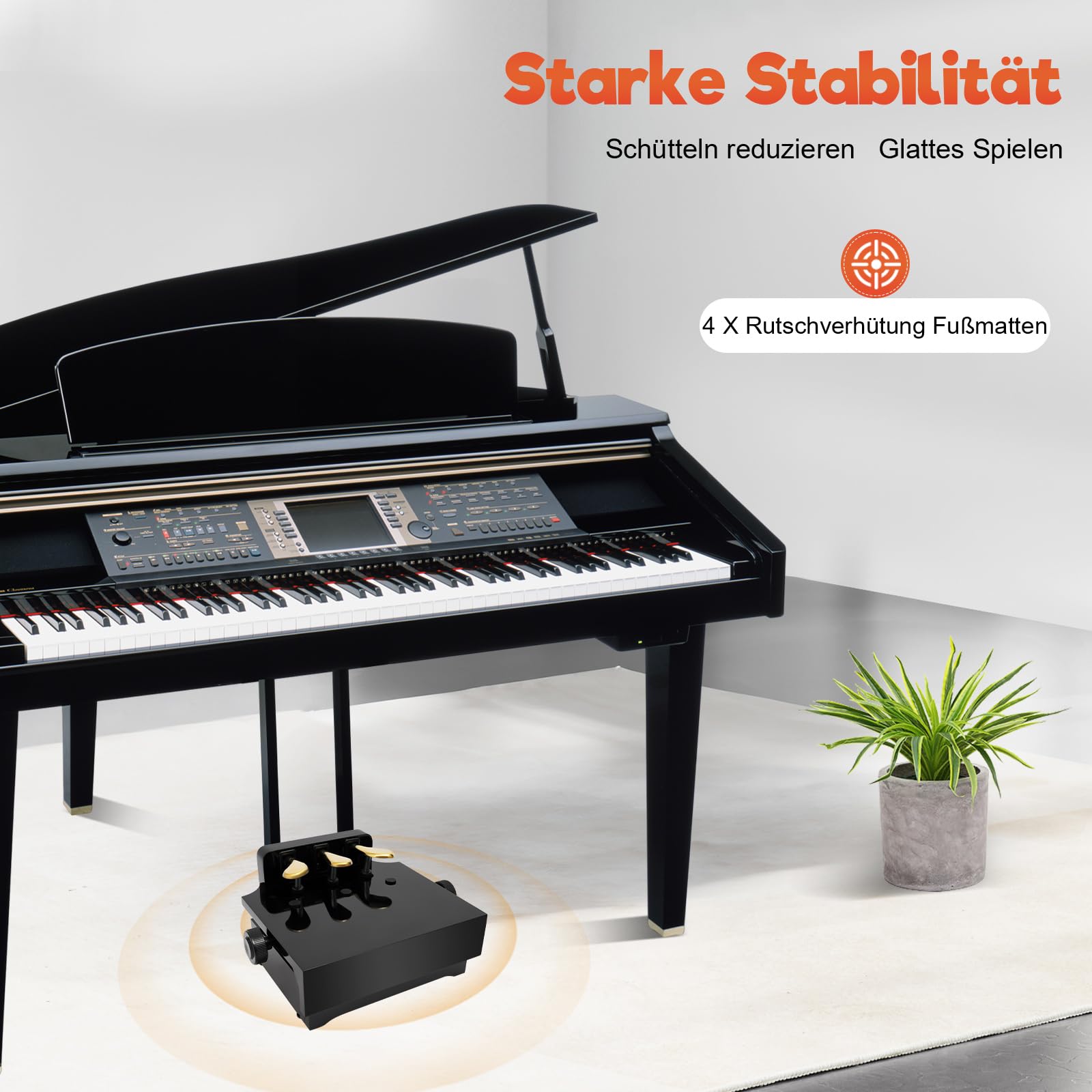 Extensión de pedal para piano, altura ajustable, efecto de pedal, banco con 3 pedales para piano vertical, piano electrónico, alas negras