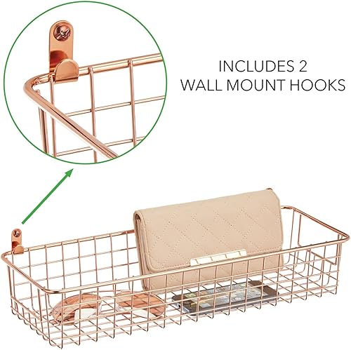 Miniatura 4 de mDesign Cesta organizadora portátil de alambre de metal para decoración de pared, para colgar en la cocina, garaje, entrada, vestíbulo, dormitorio,