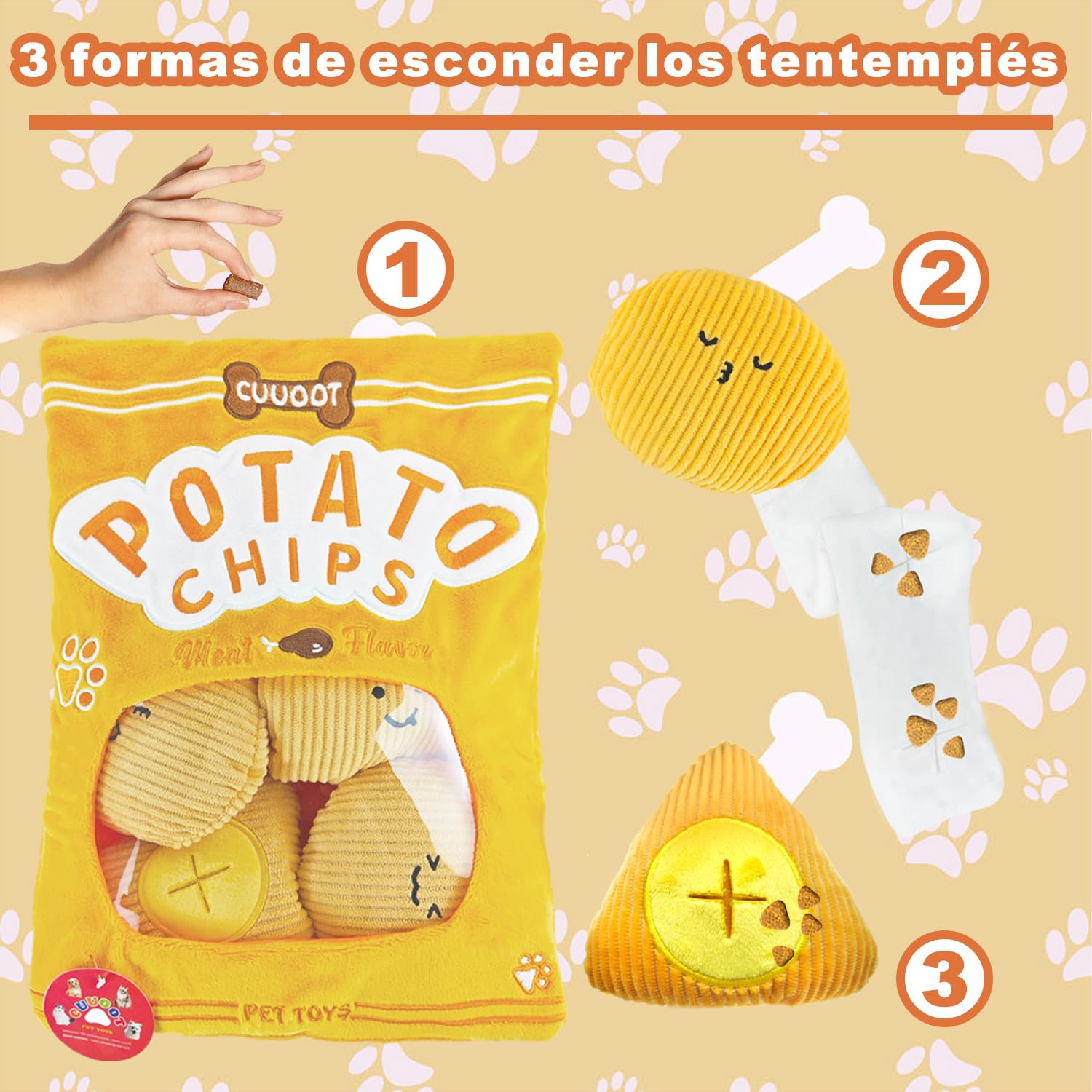 Juguetes para Perros Snuffle Toys Crinkly Squeaky Juguetes interactivos de Peluche para Perros pequeños medianos y Grandes - Juguetes de ovnis y Extraterrestres (Potato-chips-01)