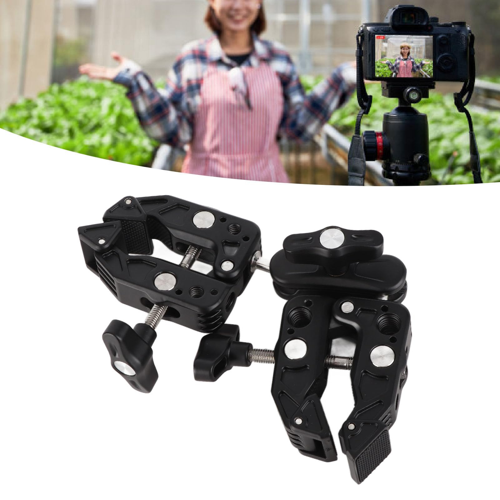Podwójna kamera Super Clamp z interfejsem 1/4 3/8 cala, zimne buty, podwójny zacisk aparatu, 360 stopni, używany do uchwytu lampy studyjnej, reflektora, wieszaka fotograficznego i poprzeczki
