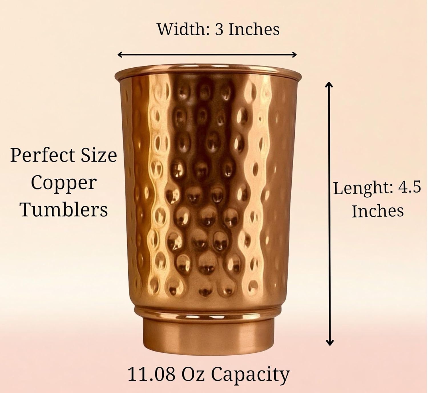 Luxury Heavy Duty100% Pure Copper Tumblers Set of 2 |BPA Free| Lacquer Free Copper Tumbler| Handcrafted Hammered Ayurvedic Glasses | 350 Ml/11.8 OZ Water Cups for Health, Detox | Gift Box Incuded - Image 3