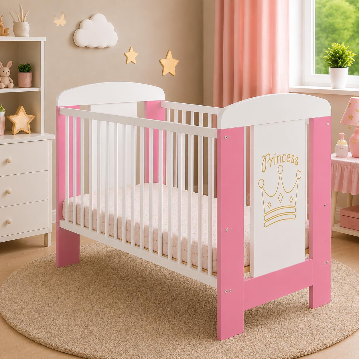 Lit bébé My Sweet Baby en 3 Couleurs sans Matelas Mousse 10 cm certifié lit bébé Blanc 4 Parties 120x60 (Pink Princess sans Matelas)
