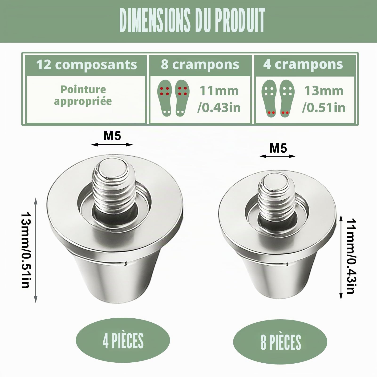 12 Pièces Crampons de Football en Aluminium, Pointes Métalliques de Rugby, Clous de Rechange à Visser pour Chaussures de Sport 11 mm, 13 mm (2 Tailles)