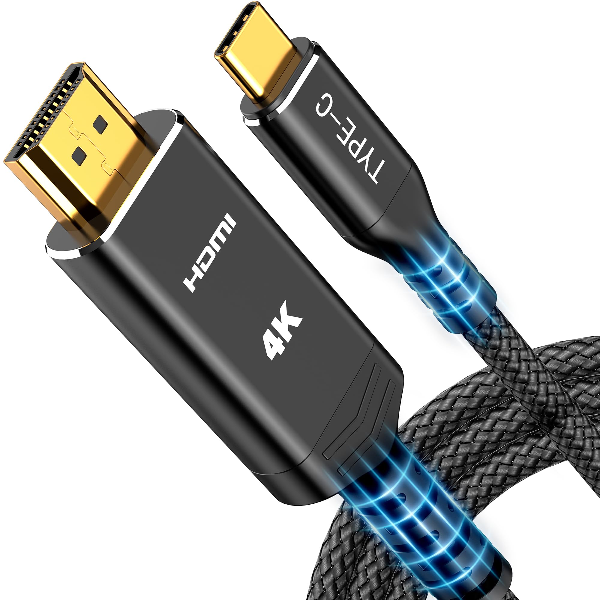 Highwings USB C to HDMI Cable @60Hz, USB-C (4K HDMI) 10 feet Black, [Thunderbolt 3/4 Compatible] Type-C to HDMI Cord for iPhone 16/15 Series, MacBook