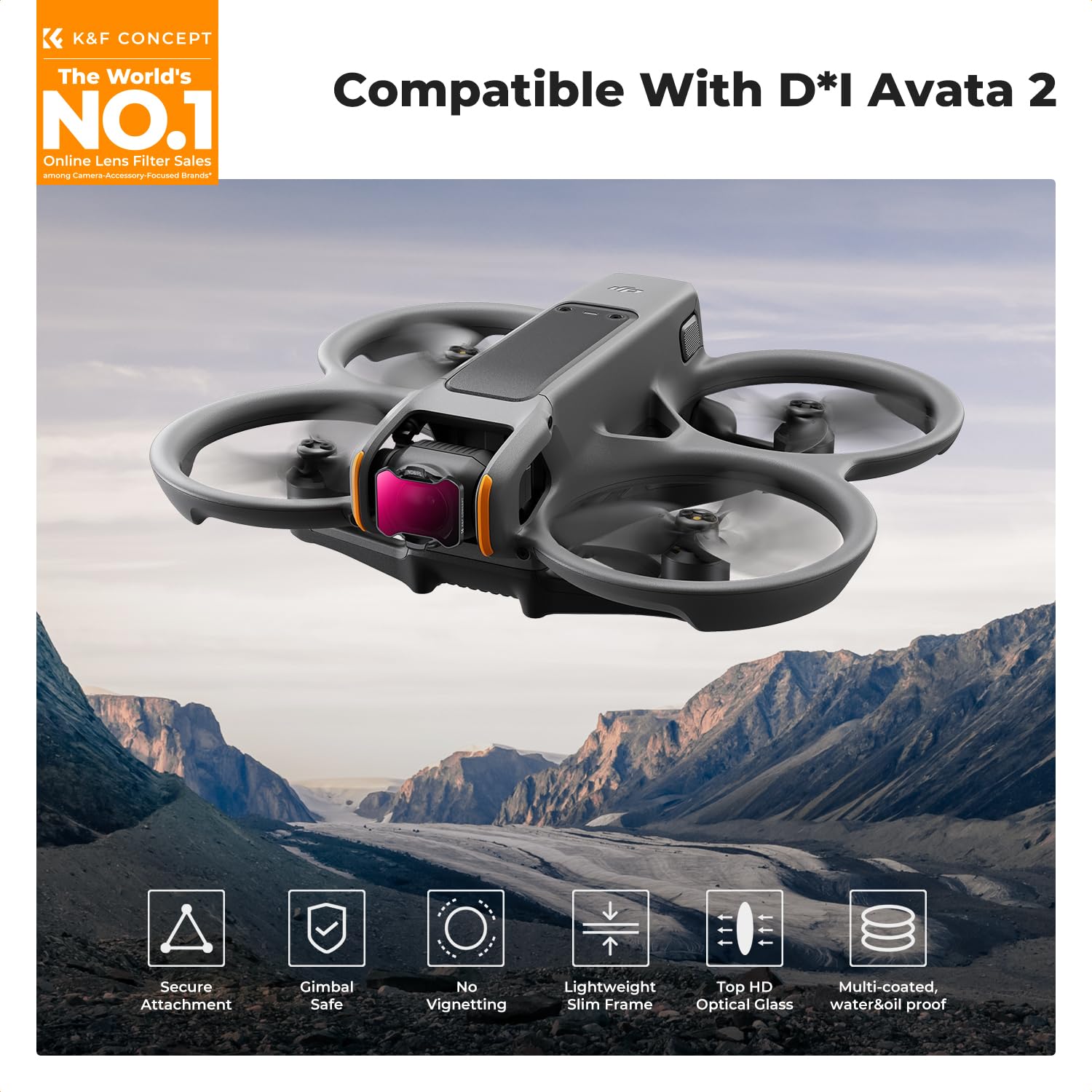 K&F CONCEPT Filtr ND8/PL+ND16/PL+ND32/PL+ND64/PL Kompatybilny z DJI Avata 2 HD Drone Lekki wodoodporny Odporny na zarysowania