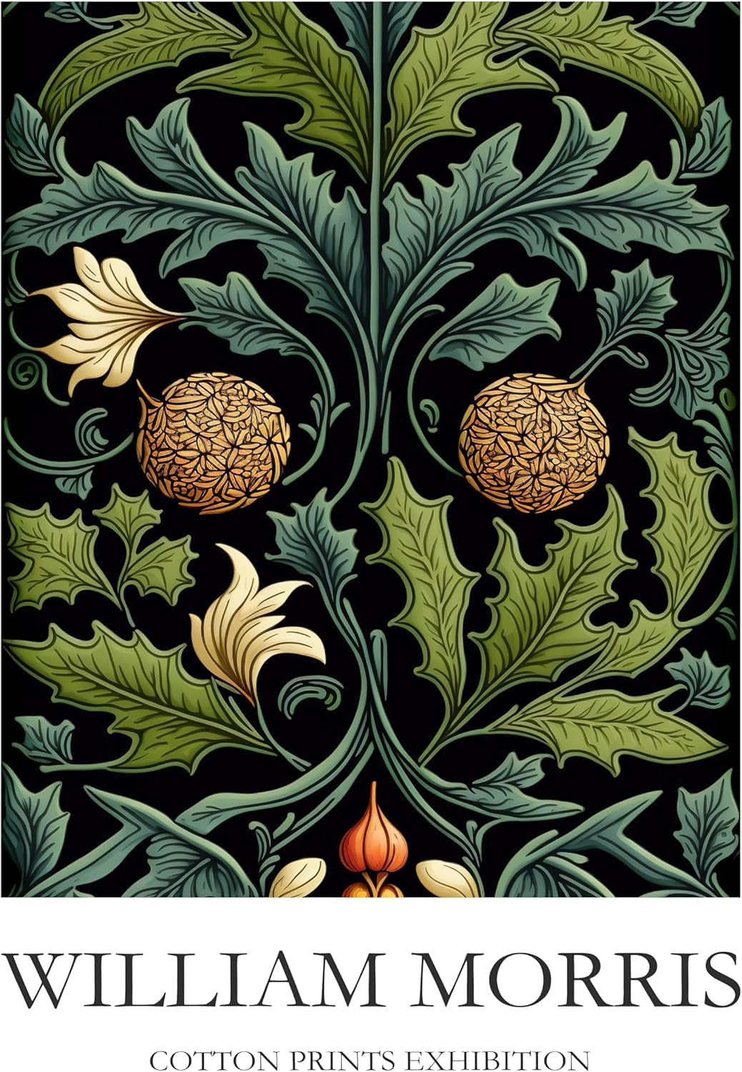 Rikin Liuff Green and Gold Floral by William Morris Canvas Poster 40x60cm Frameless