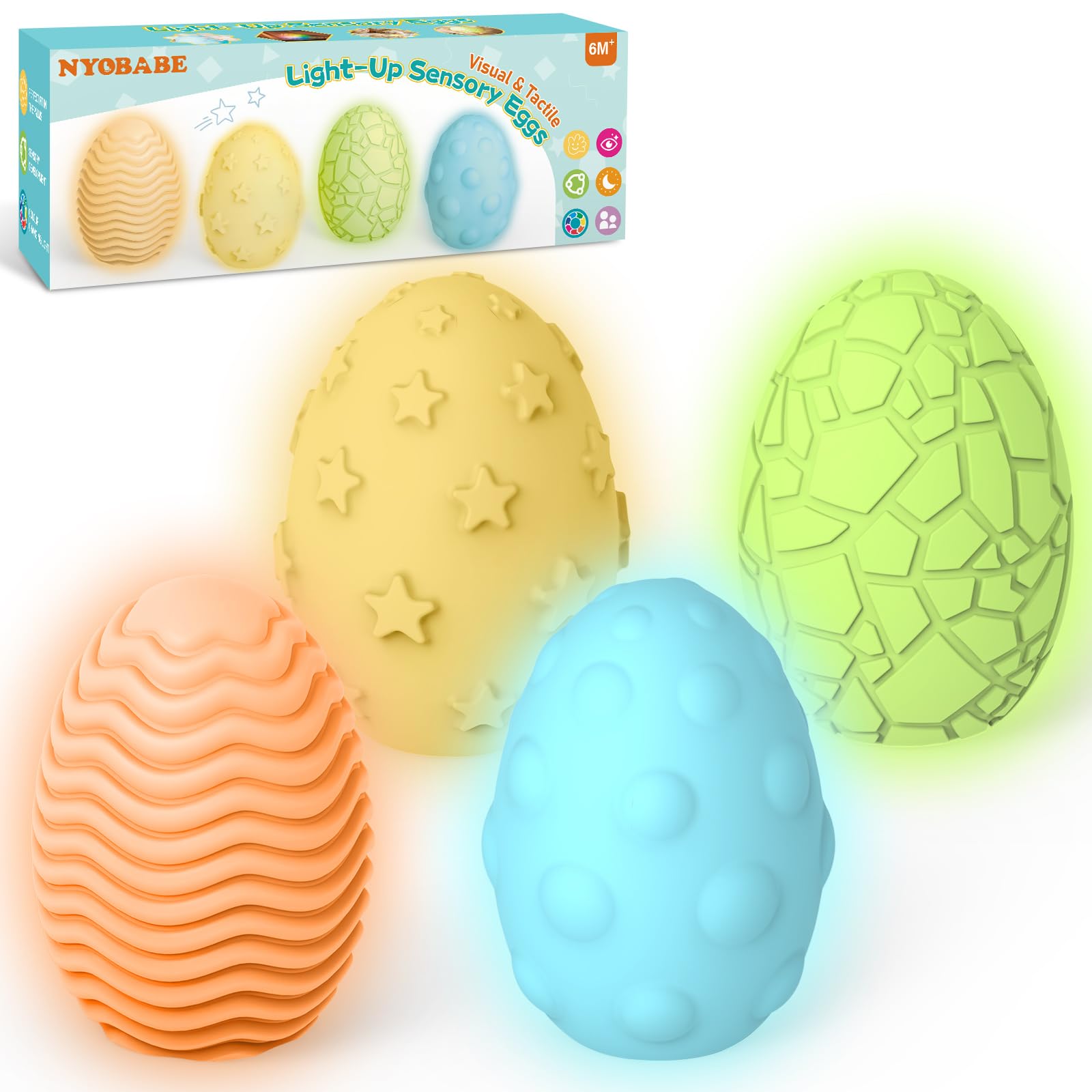 NYOBABE Juguetes Montessori Sensoriales 1-6 Años,2 in 1 Lámpara Huevo Sensorial con 4 Texturas y 7 Luces de Colores, Antiestres Juguetes Autismo Tdah Fidget Toy,Regalos de cumpleaños Pascua para Niños