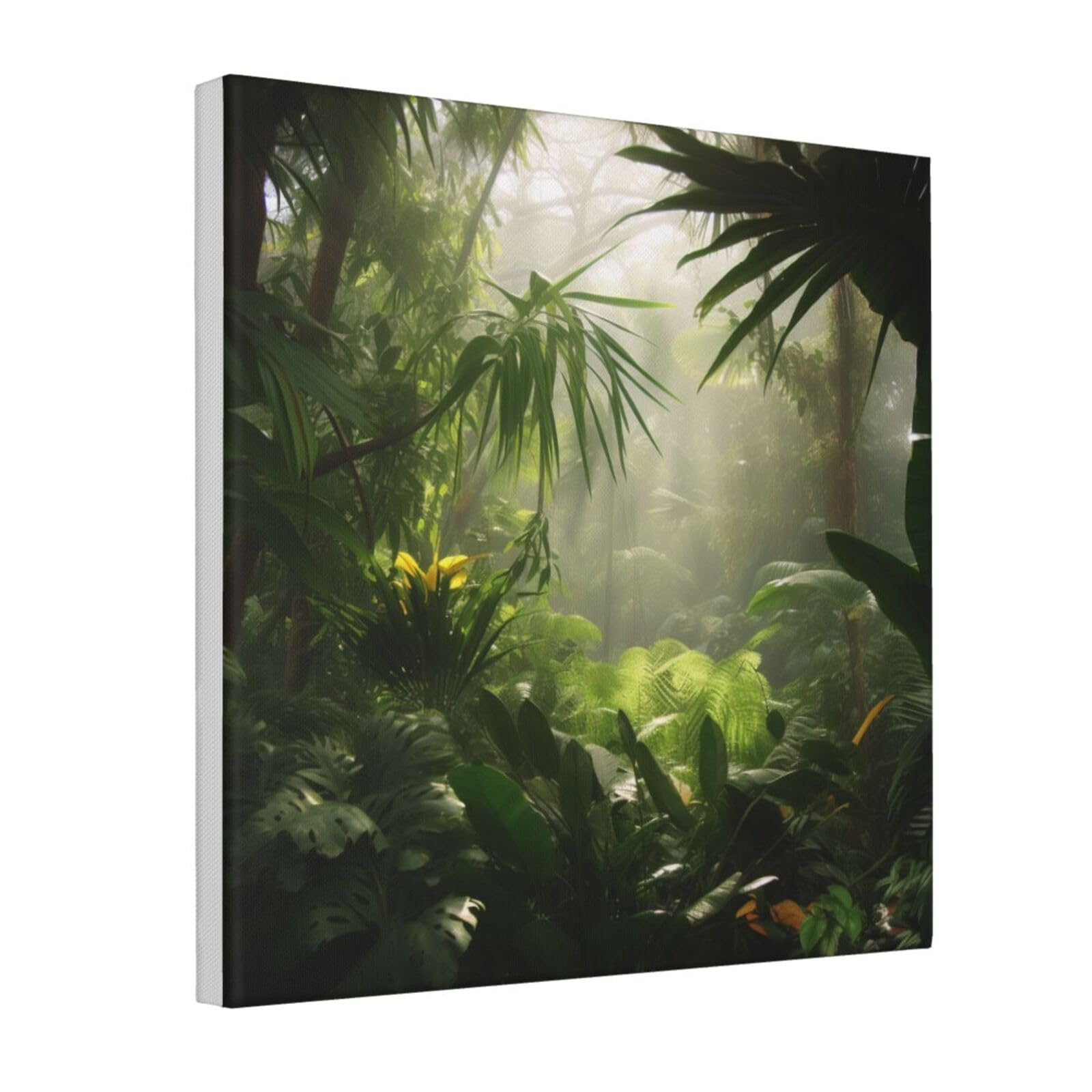 YKLJG Tropical Rainforest Jungle Scene Printed Canvas Wall Art 40x40 CM - Square Decorative Artworks Pictures Print Painting Framed Artwork for Bedroom, Living Room & Office
