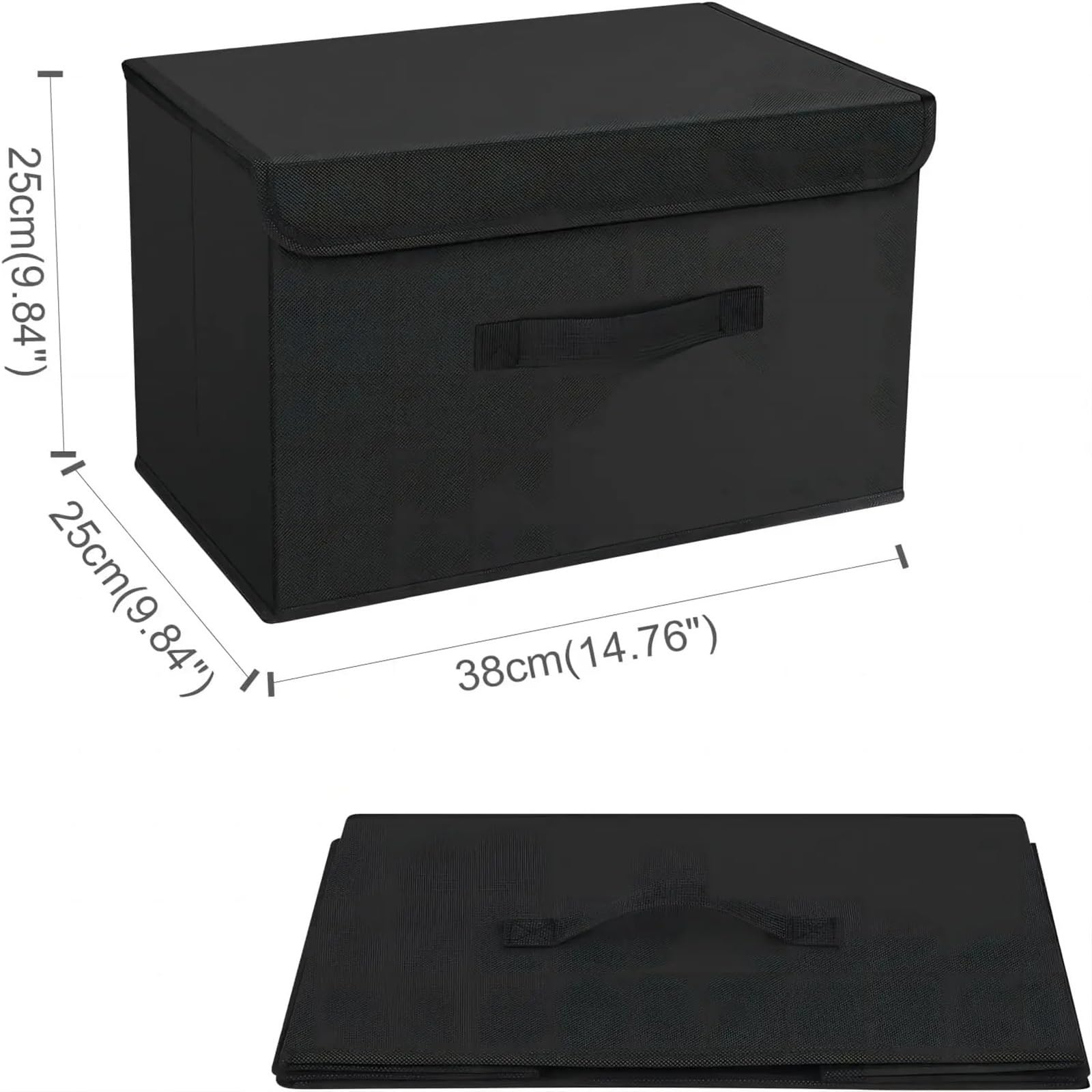 2 Scatole Portaoggetti Pieghevoli Con Coperchio | Contenitori organizer in tessuto nero con maniglia (38x25x25 cm) for vestiti, libri, scaffali, ufficio