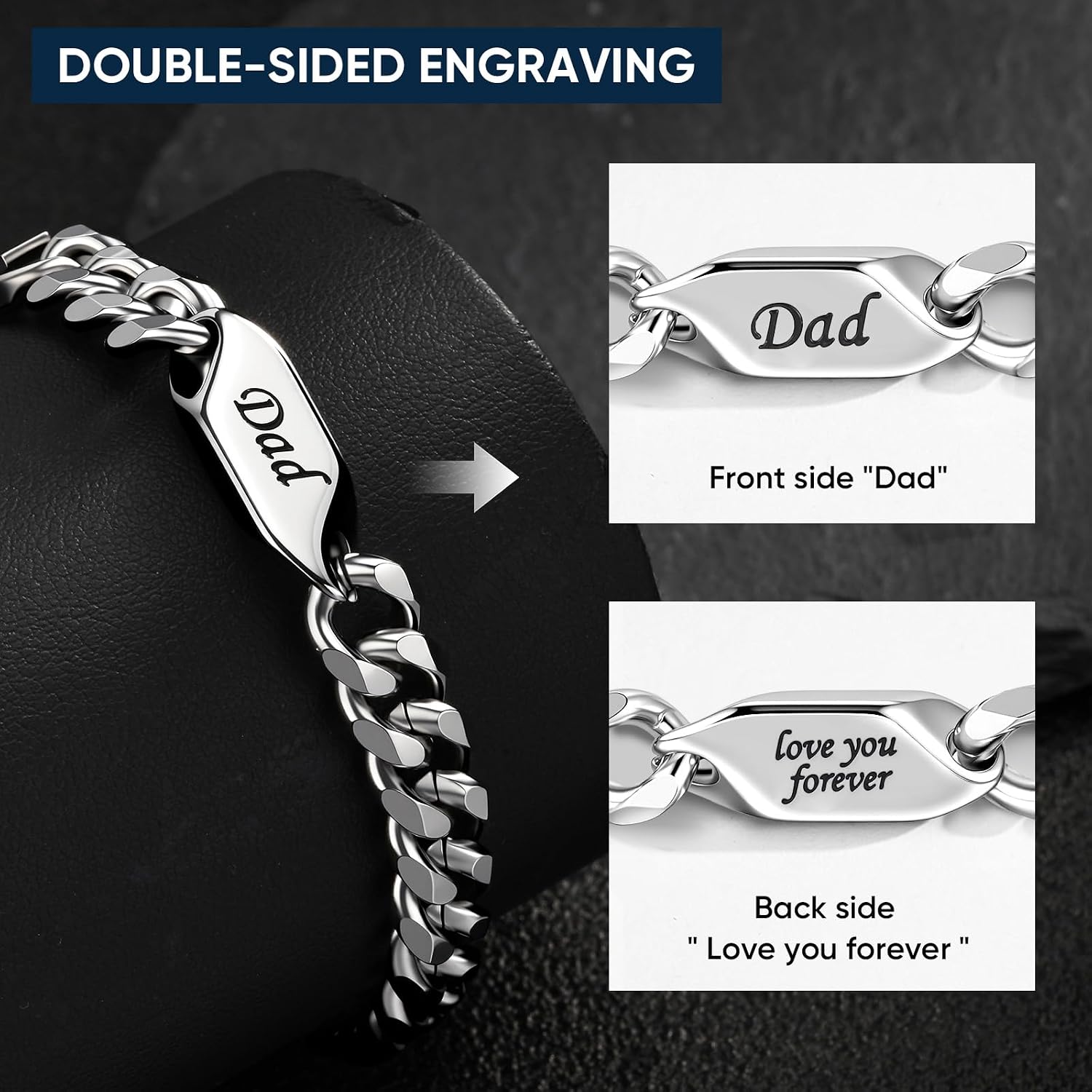 MEALGUET Dad Bracelets Gift for Father's Day : Birthday Appreciation Gifts for Daddy Stepdad New Dad Husband from Daughter Son, Waterproof Stainless Steel Cuban Curb Chain Wrist Link Bracelet
