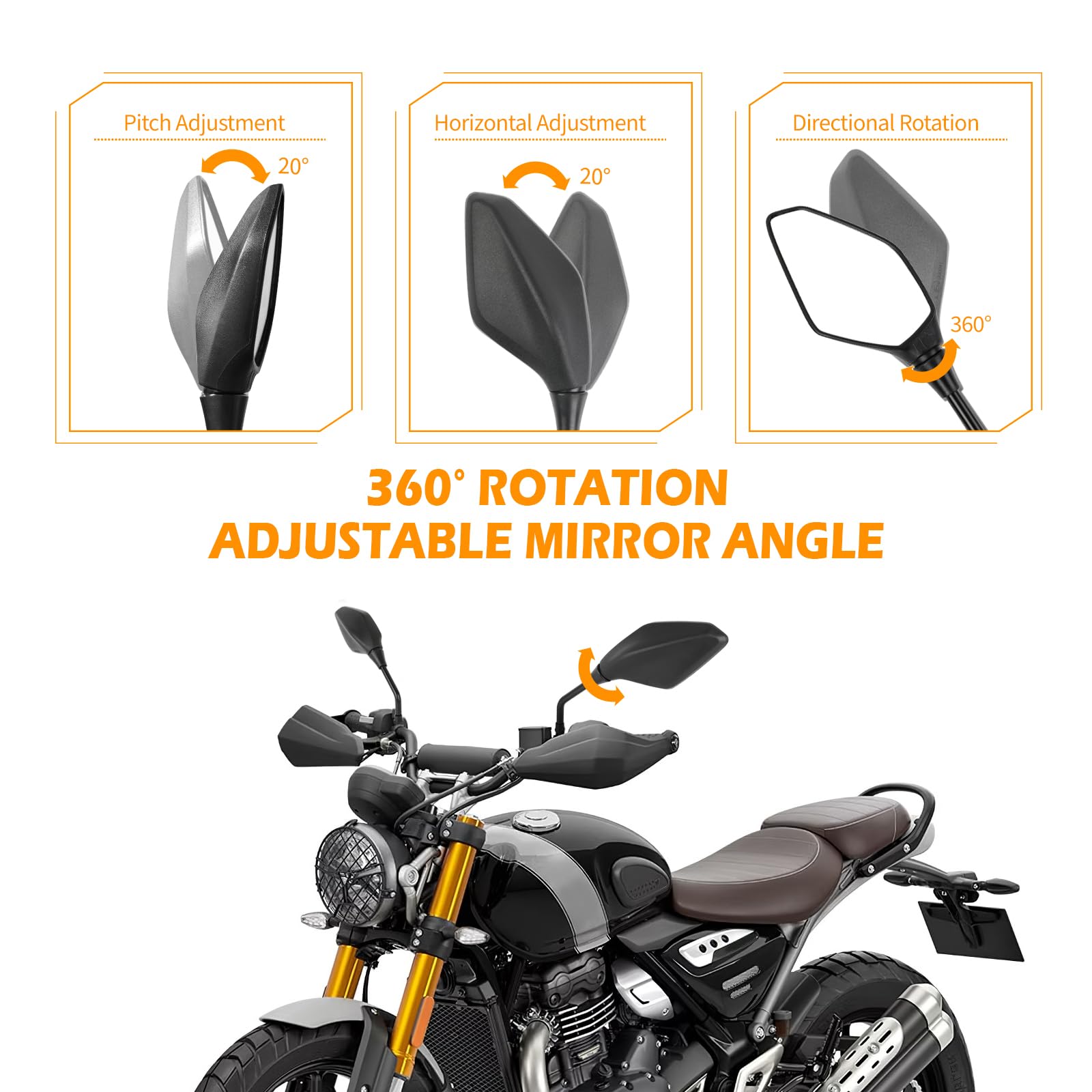 DREAMIZER Specchietti Retrovisori per Moto Universali, Specchietti Moto Manubrio con Viti M8 M10 e con Staffa 22mm,Compatibili con Suzuki Aprilia Kawasaki ATV Scooter Dirt-Bike Moped E-bike Roller