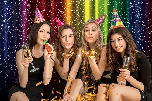 Miniatura 6 de Let's Glow - Telón de fondo de fiesta para fotografía, colorido arco iris con purpurina, fondo de neón salpicado, 10 x 8 pies, decoración de fiesta