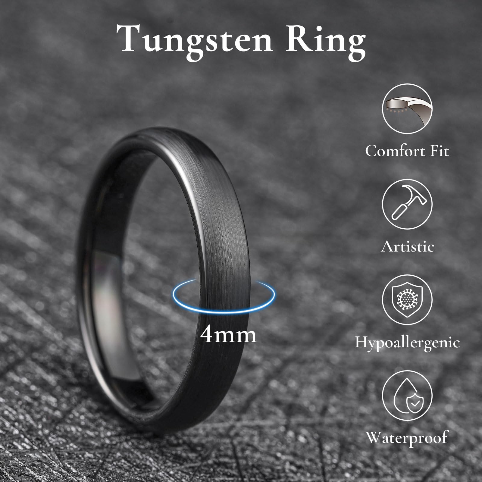 King Will BASIC 4mm 6mm 7mm Black Silver Domed Brushed Tungsten Carbide Ring Men Women Wedding Band Comfort Fit