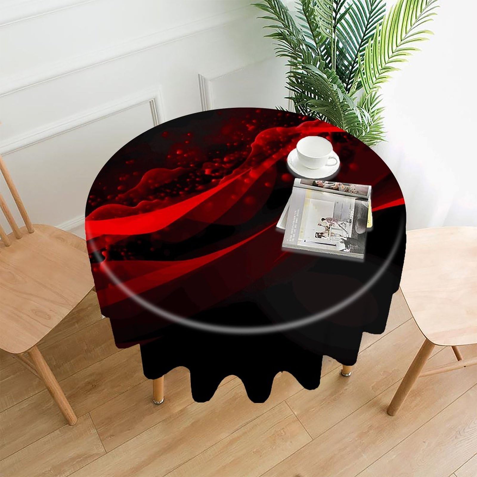 FodPand Black and Red Background Round Tablecloth - 60 Inch Premium Polyester Table Cloth, Fashion Wrinkle Resistant Decorative Table Cover for Dining Kitchen Party Buffet Tables