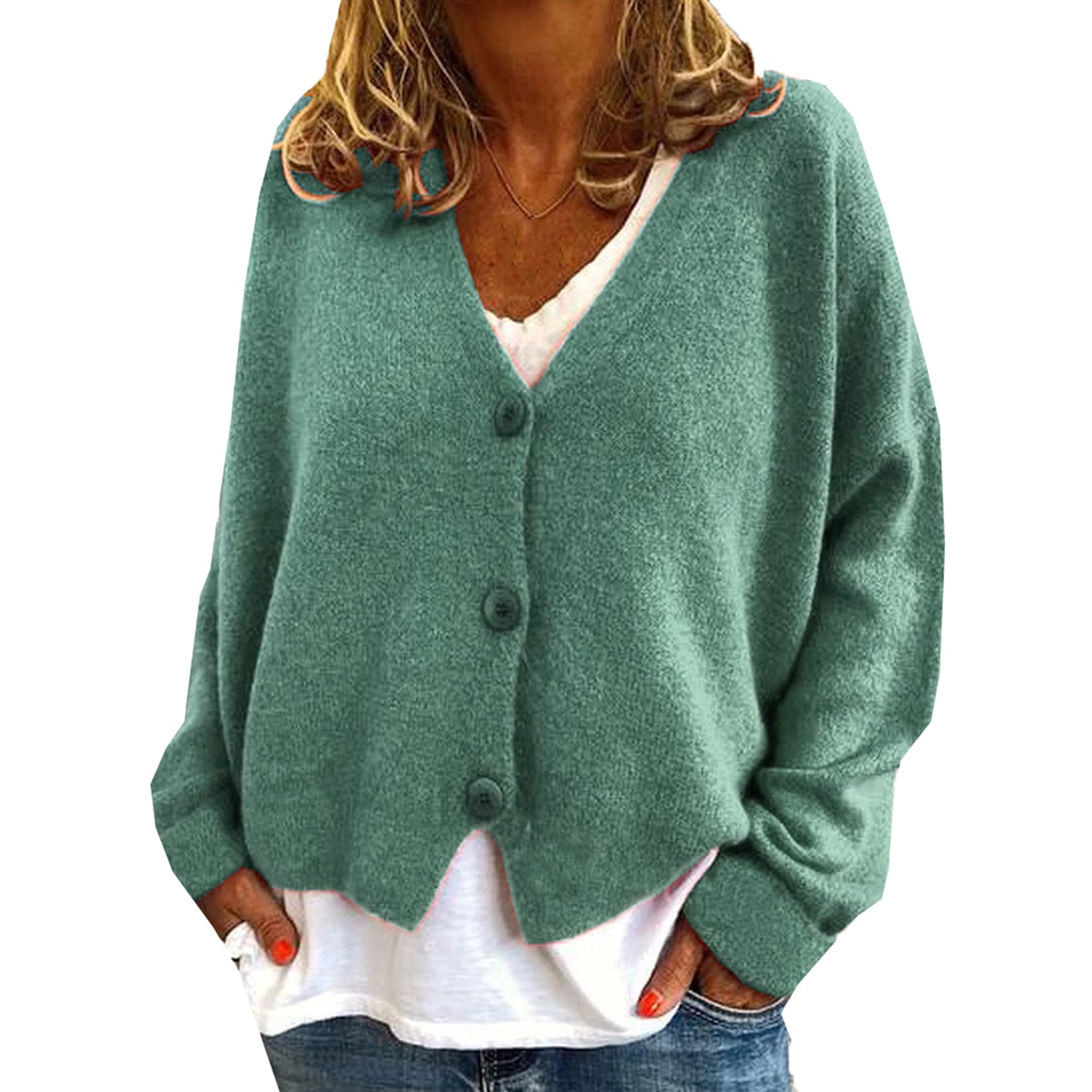 Whzxydn Women's Green And Winter Fashion Casual Loose Sweater Knitted Cardigan