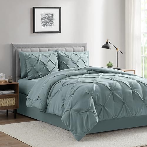 BOURINA Juego de edredón de 6 piezas  Juego de edredón plisado acolchado suave y cálido de microfibra de gran tamaño, azul individual (68 x 88