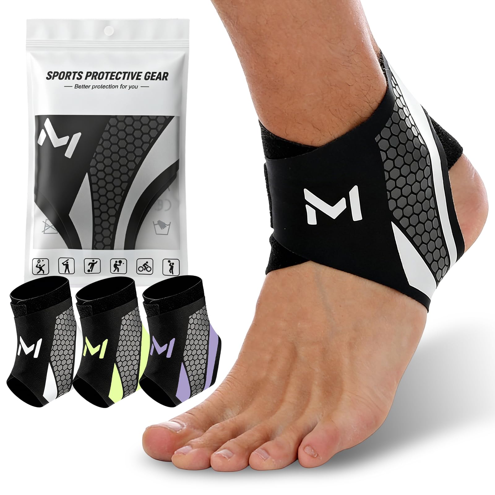 Photo 1 of 1PC Ankle Brace Compression Support Stabilizer, Adjustable Foot Ankle Protection, Lace-Up Sports Basketball Sprain Recovery for Women and Men (Gray)