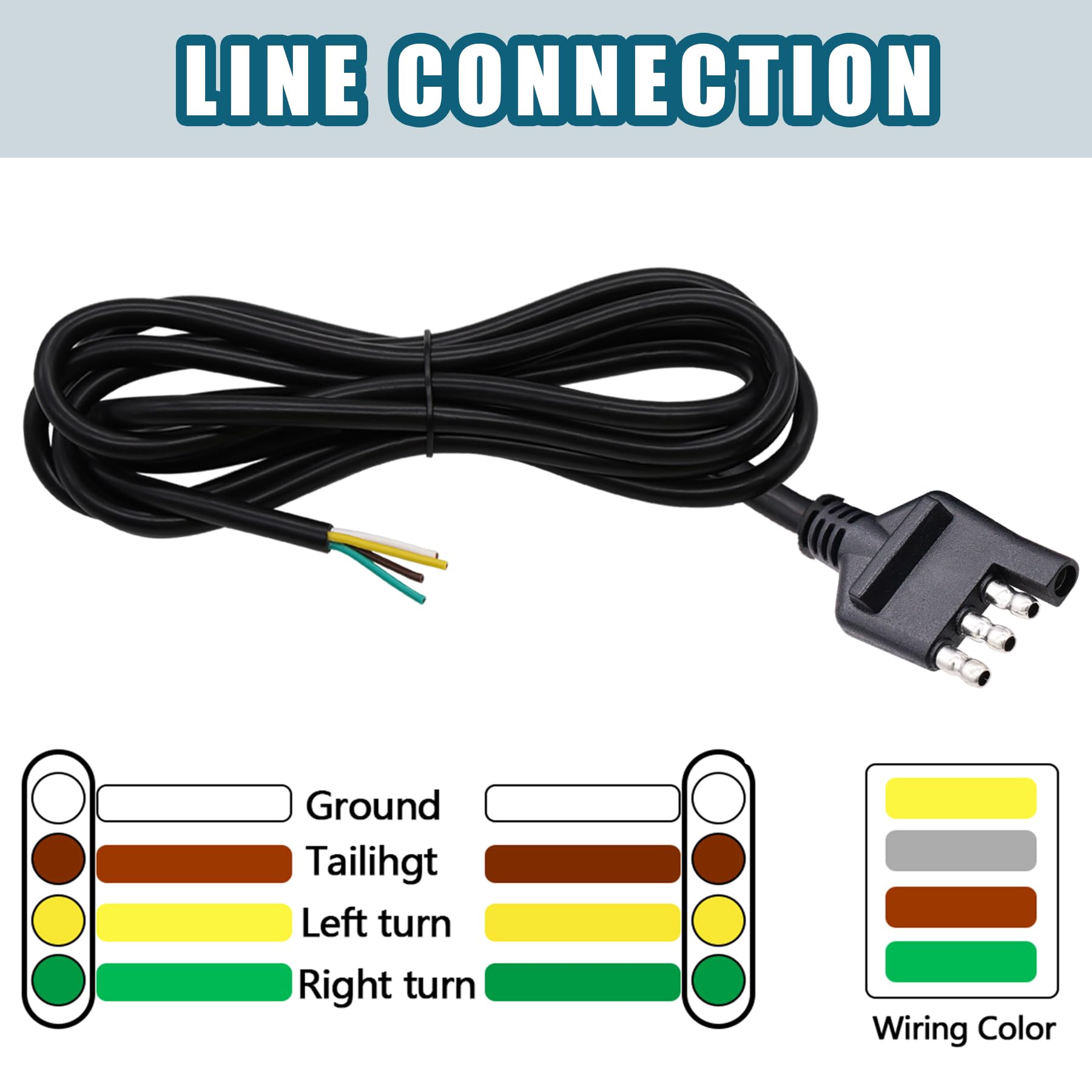 4-Way Trailer Wiring Harness 5Ft(1.5m) 4-Pin Flat Trailer Wire Extension Connector P-O-066-1.5