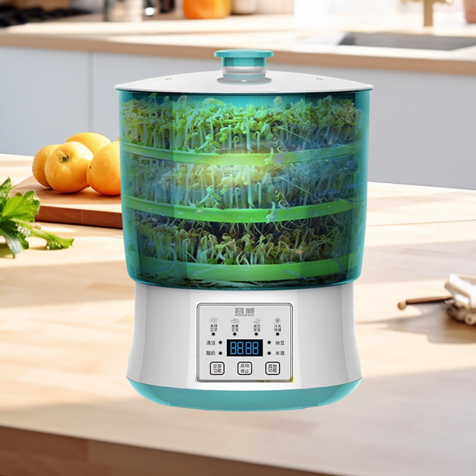Baoblaze Verbesserte Sojasprossen-Maschine mit 4 Saisonalen Modi, Multi-Digital-Display, Sichtbarer 3-lagiger Samenkeimer, Automatisches Sprossen-Anbauset für Sojabohnen, Joghurt, Süßwein und Natto