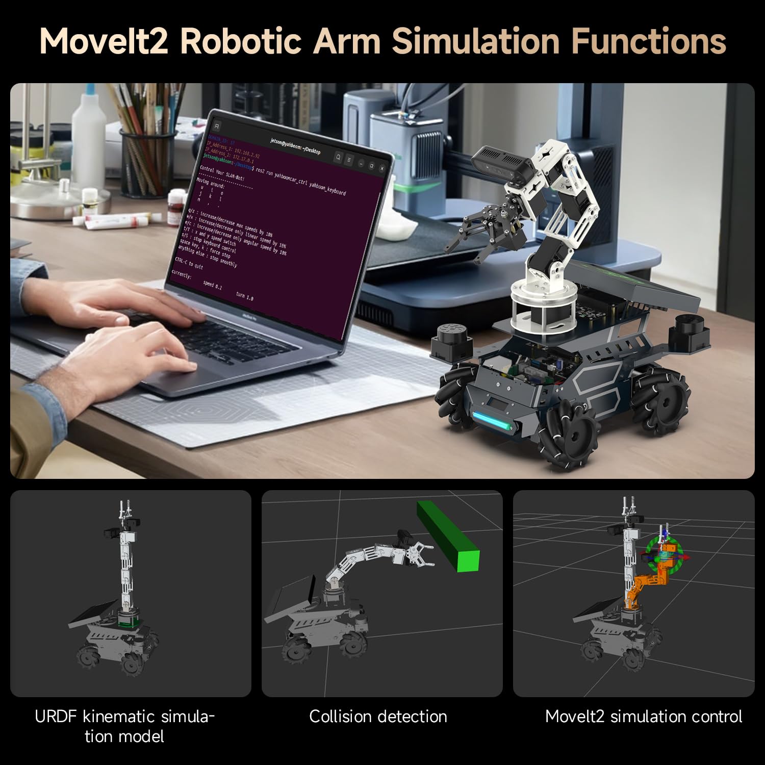 Yahboom ROS2 AI Voice-Controlled Robot Car, Equipped with Depth Camera and Robotic Arm Capable of 3D Grasping Objects,includes Touch Screen, Robotics Programming Project（with DP Ver Orin NX 16GB）