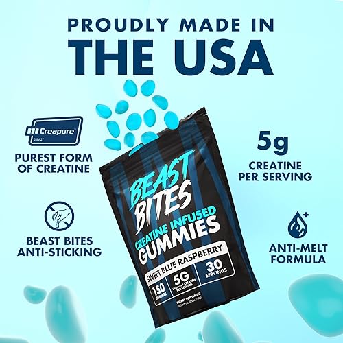 Miniatura 2 de BEAST BITES - Gomitas de creatina - 0.18 oz de monohidrato de creatina por porción, sin azúcar ni colorantes artificiales, bajas en calorías,