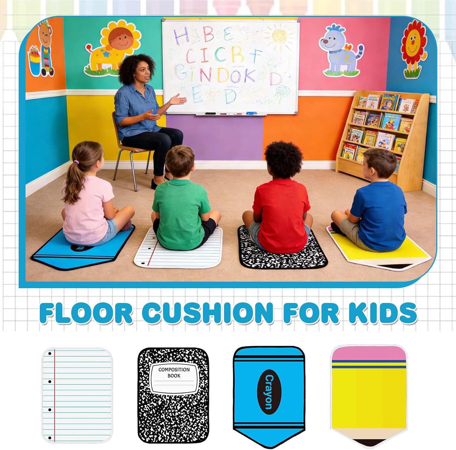 12Pcs Square Classroom Carpet Cushion,Black Exercise Book Back to School Floor Mat with Anti-Slip Particles Suitable for classrooms, Schools and kindergartens Home Family Learning and Discussion Room