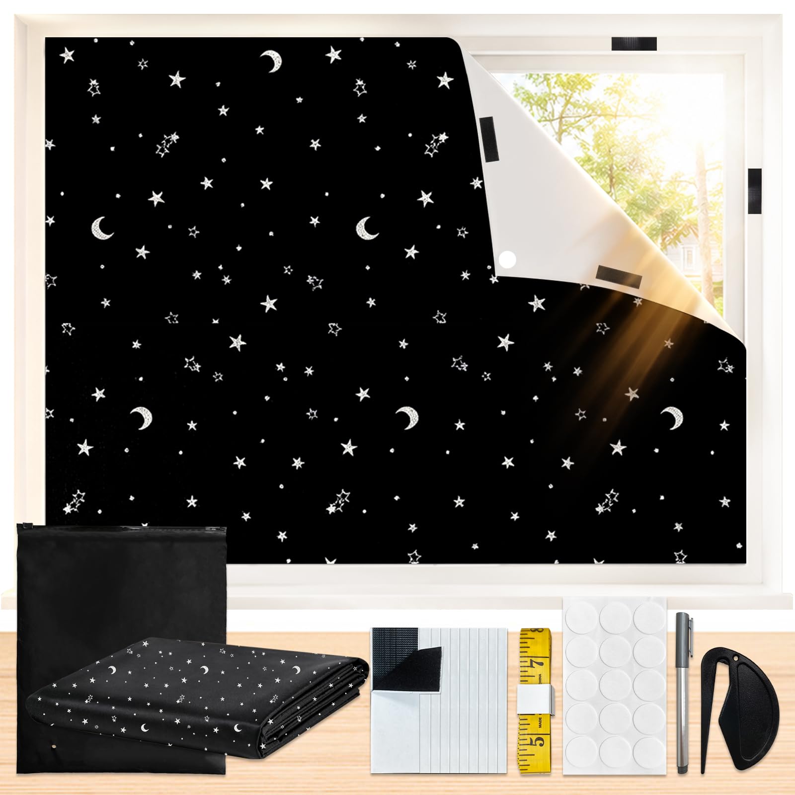 Blackout Blind Stick On, 100x145cm Temporary Blackout Blinds