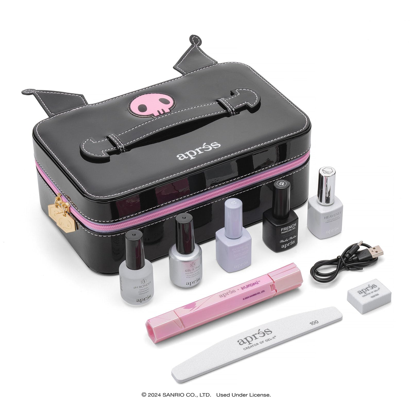 APRÉS x Kuromi™ Gel-X Nail Extension Kit w/ Neutral French Natural Almond Medium Nail Tips, Extend Gel, Bonder, Gel-X Prep, Sanrio Omni Light
