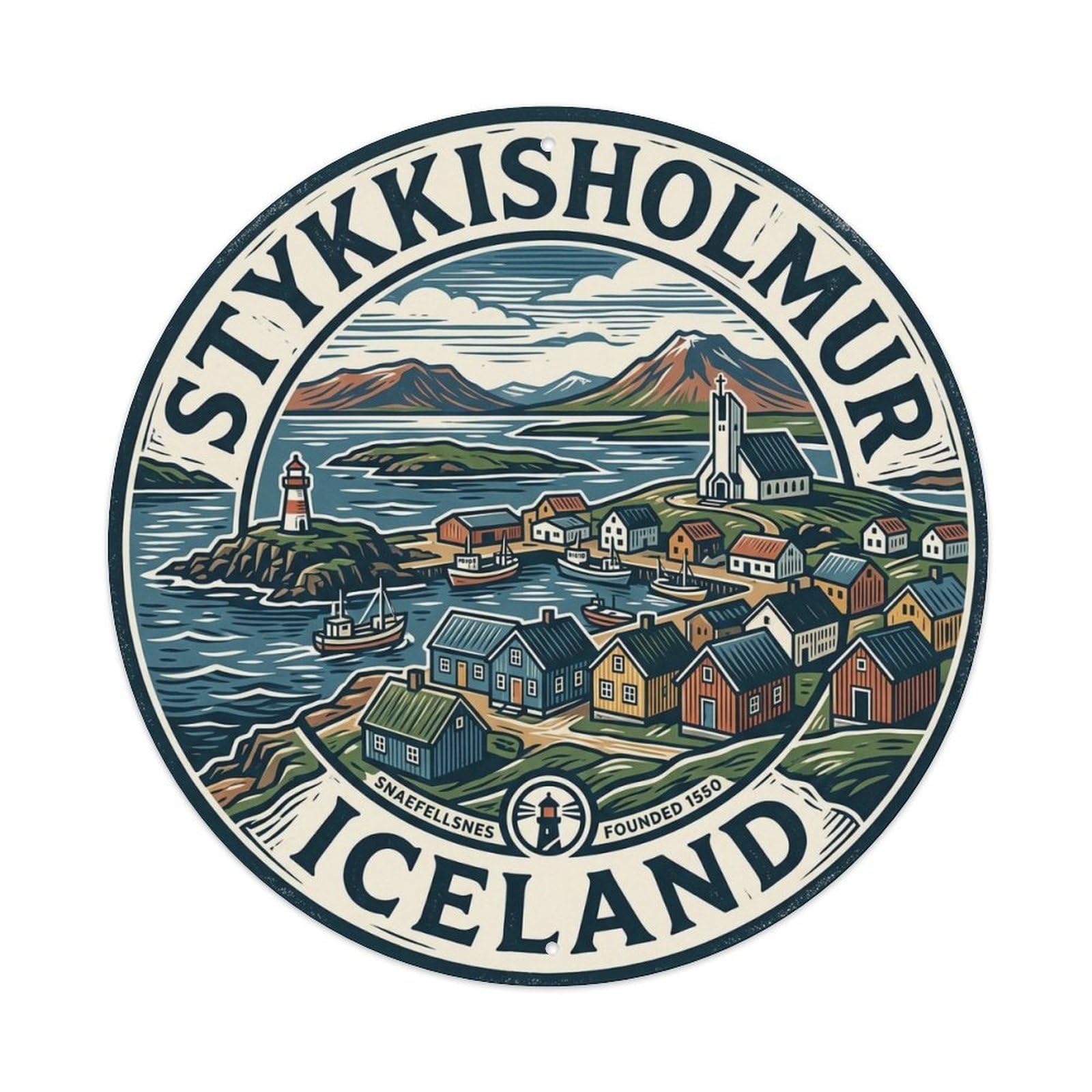 Vintage Travel Stykkisholmur Iceland Peninsula Metal Tin Sign