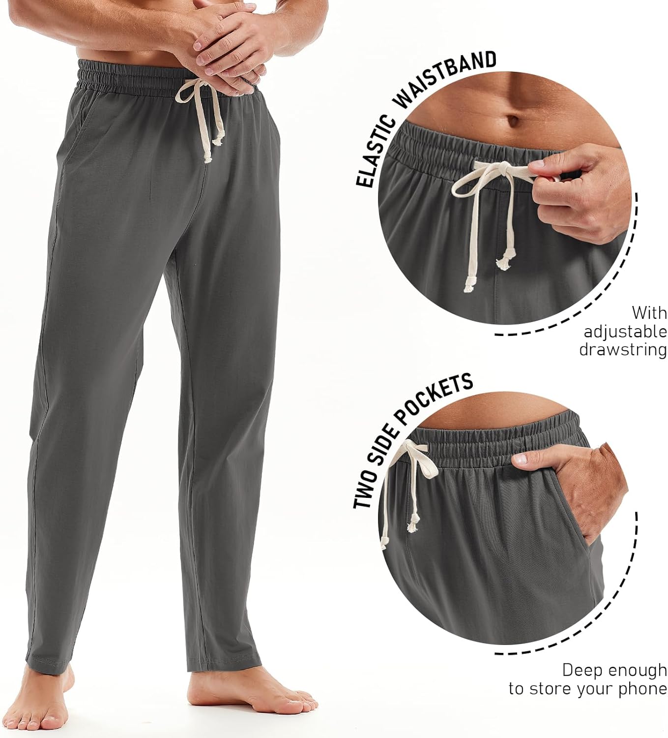 AMY COULEE Mens Cotton Yoga Pants Running Workout Lightweight Sweatpants Open Bottom Lounge Pants with Pockets - Image 4