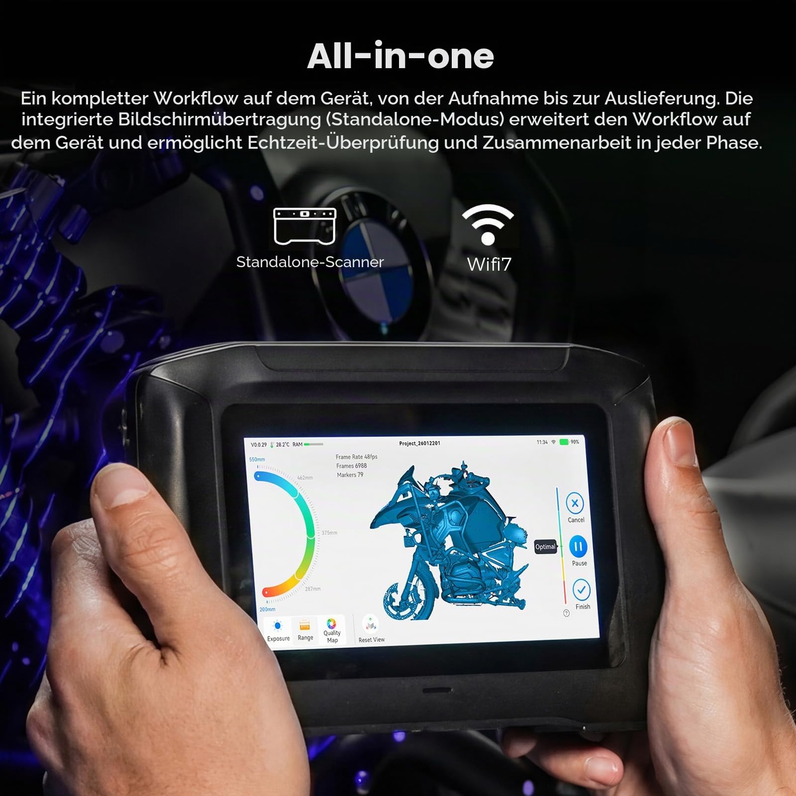 Creality Sermoon P1 3D Scanner, Handheld Tri-Mode 22+7+1 Blau Laser & Infrarot 3D Scanner, 6" Touchscreen, Standalone & PC Modi, 0.02mm/m Genauigkeit, für Modifizierte Fahrzeuge,Reverse Engineering