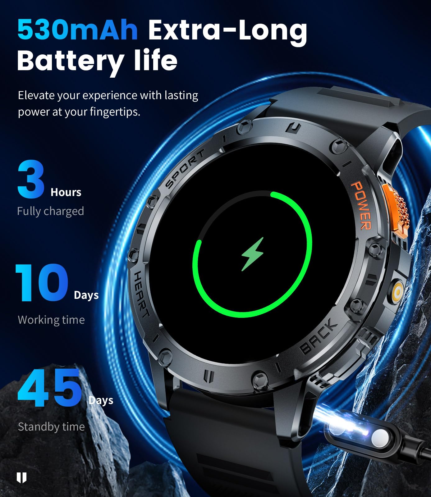 DREMAC Smartwatch Uomo con Torcia, Effettua/Risposta Chiamate e Assistente Vocale, 1,43" AMOLED Smartwatch Militare, SpO2/Cardiofrequenzimetro/5ATM Impermeabile, 530mAh Smartwatch per Android iOS