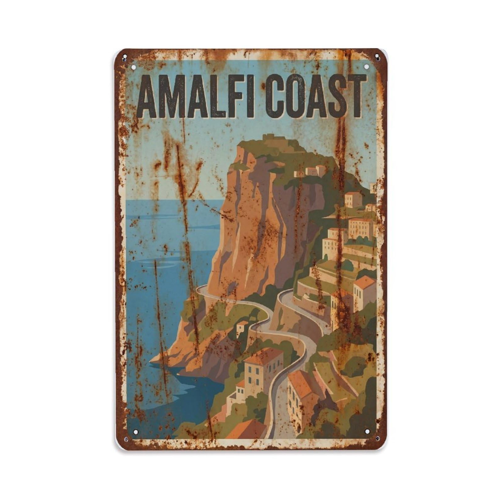 Vintage Travel Precipice Italy Dramatic Metal Tin Sign Plaque Wall Decor for Cafe, Club Bar, Office, Home Garden Metal Poster 8x12Inch