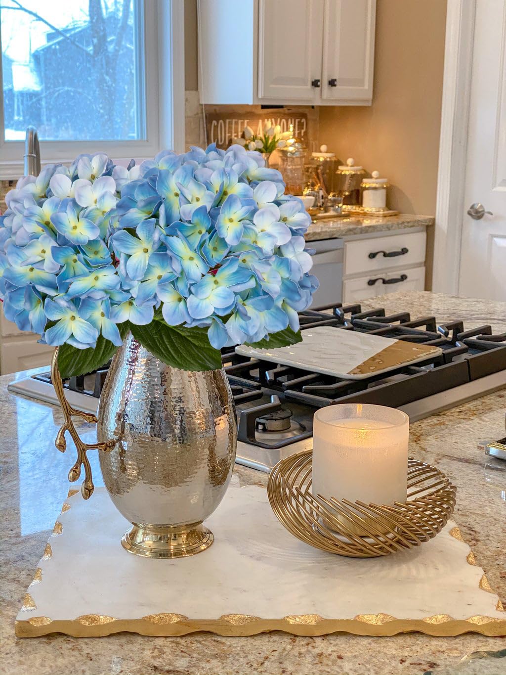 Briful Hydrangea Artificial Flowers Real Touch Hydrangea Flowers 24.8" Blue Fake Flowers Artificial Plants with Long Stem for Outdoor Garden Wedding - Image 4