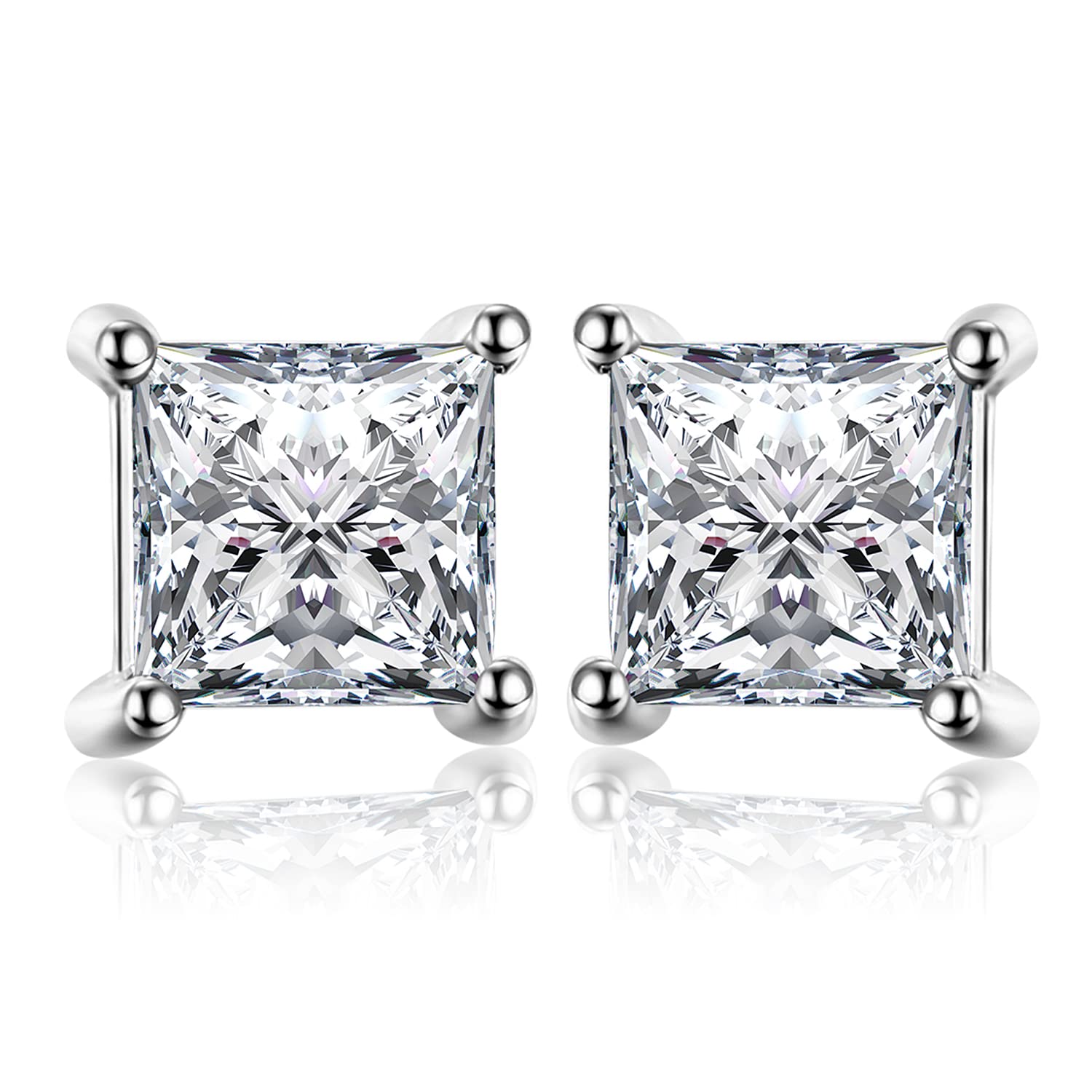 JewelryPalace Princess Cut 0.8ct Moissanite Solitaire Stud Earrings for Women, Square Shape 925 Sterling Silver 14k Gold Plated Earrings for Her,
