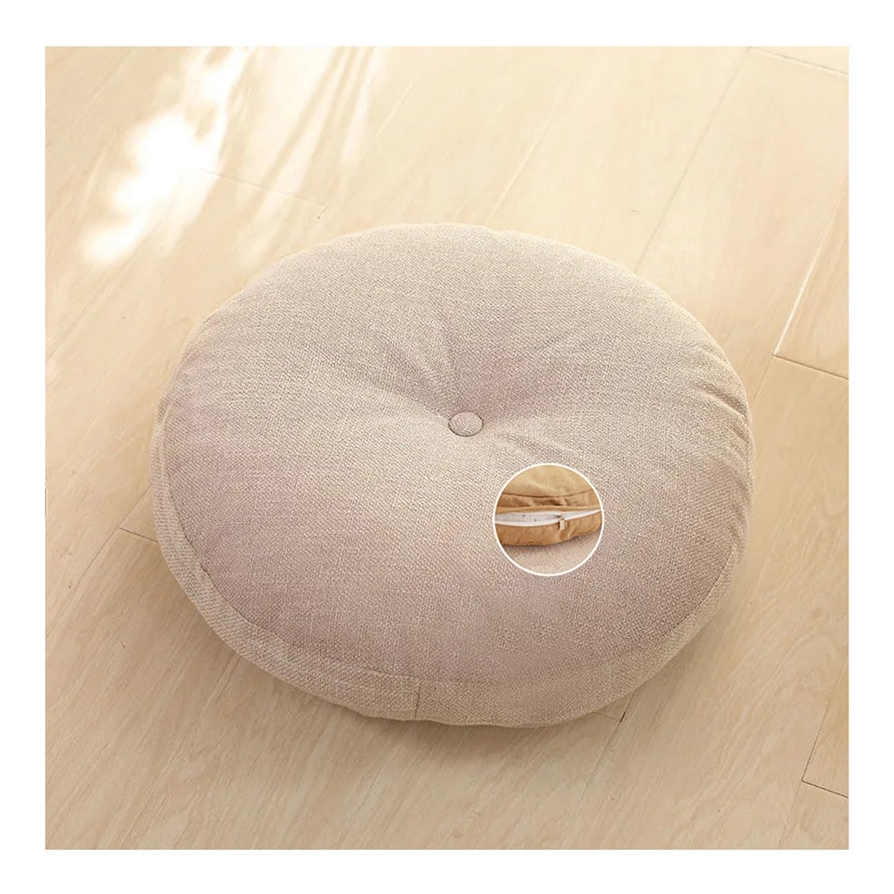 Japanese Tatami Floor Pillow Cushion Seating Pillows Detachable Yoga Cushions Pleated Solid Color Linen Round Seat Cushion Floor Pillow Cushion for Chair Pads Floor Cushion(Khaki,45 cm 18 inch)