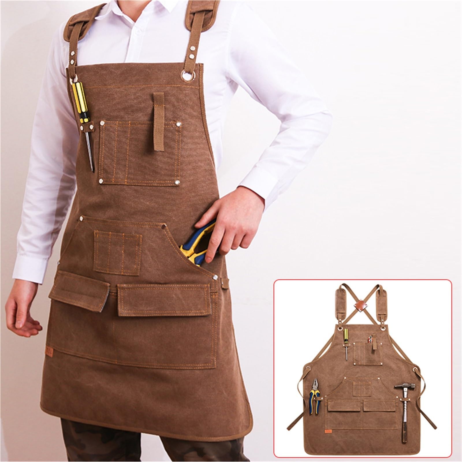 Tablier de jardinage et cuisine robuste unisexe en toile avec poches à outils bretelles croisées for le travail du bois la peinture pour Homme et Femme