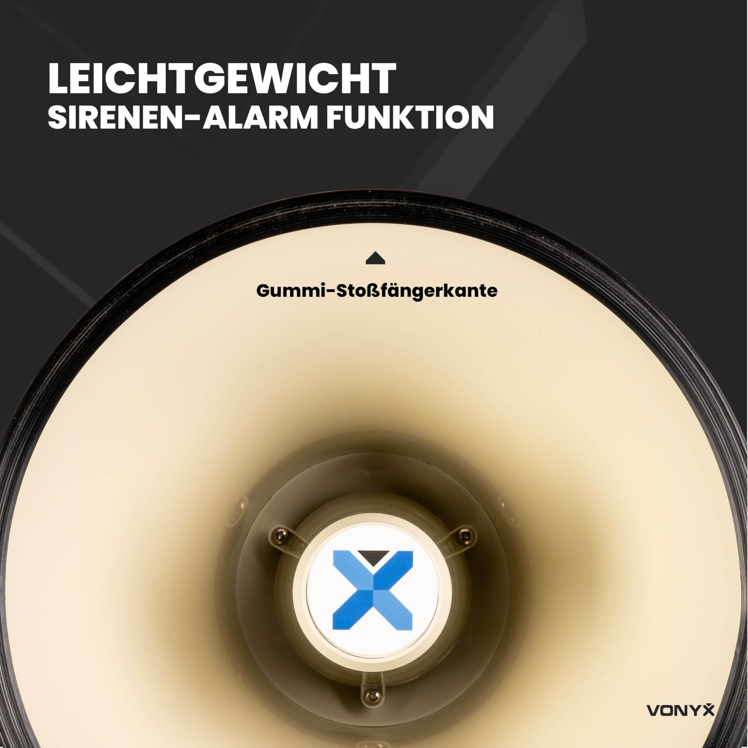 Vonyx MEG120 - Akku Megafon mit Sirene und Mikrofon, inkl. 1x Ersatz-Akku, Bluetooth, Aufnahmefunktion, 120 Watt Megaphon mit Mikrofon, bis 1600 Meter, USB, SD & AUX, Megaphon mit Umhängegurt, Beige