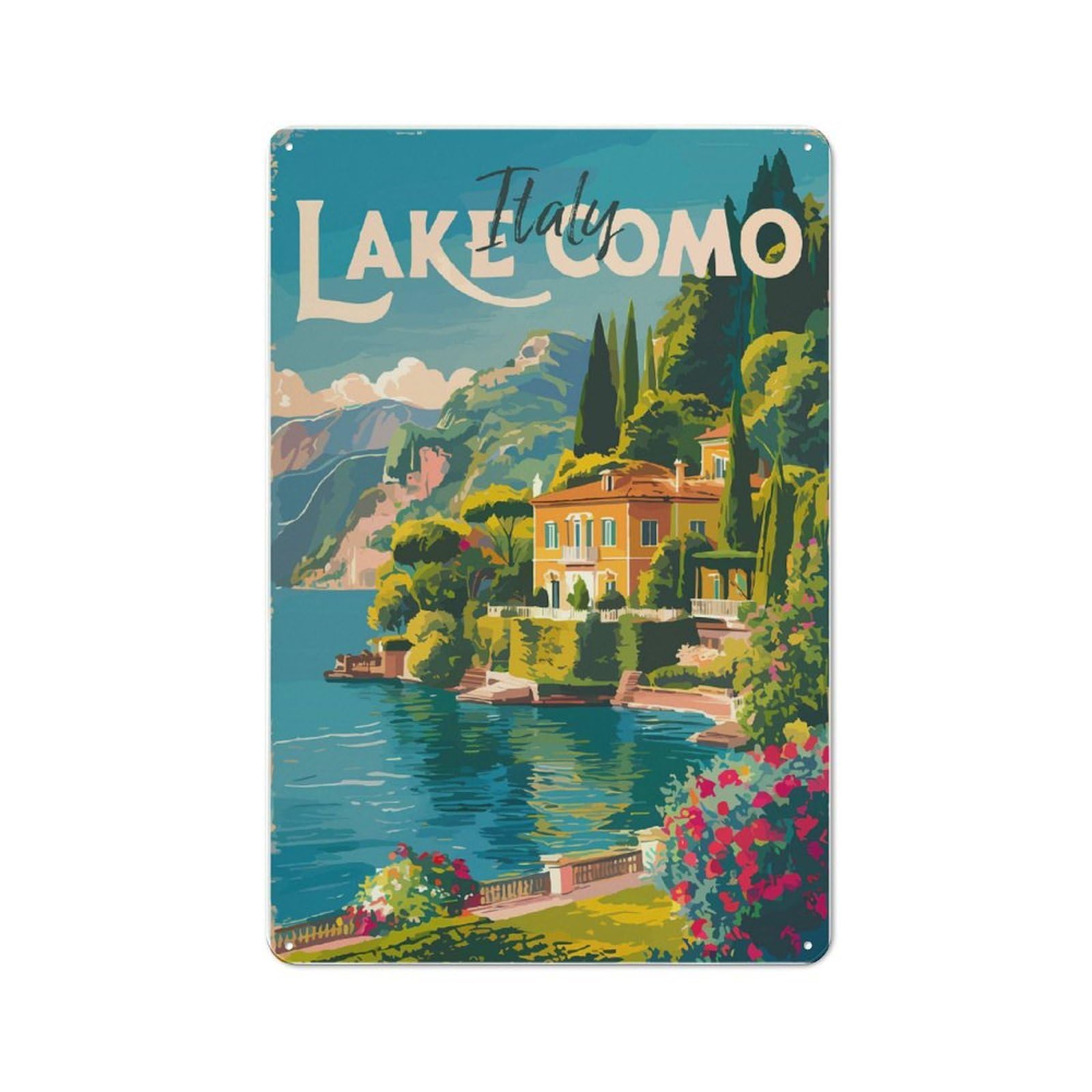Junmoney Style-12 Lake Como Italy Travel (2) Rustic Printed Metal Sign 30X20cm For Garage Or Workshop, For Garage, Workshop And Man Cave Decoration