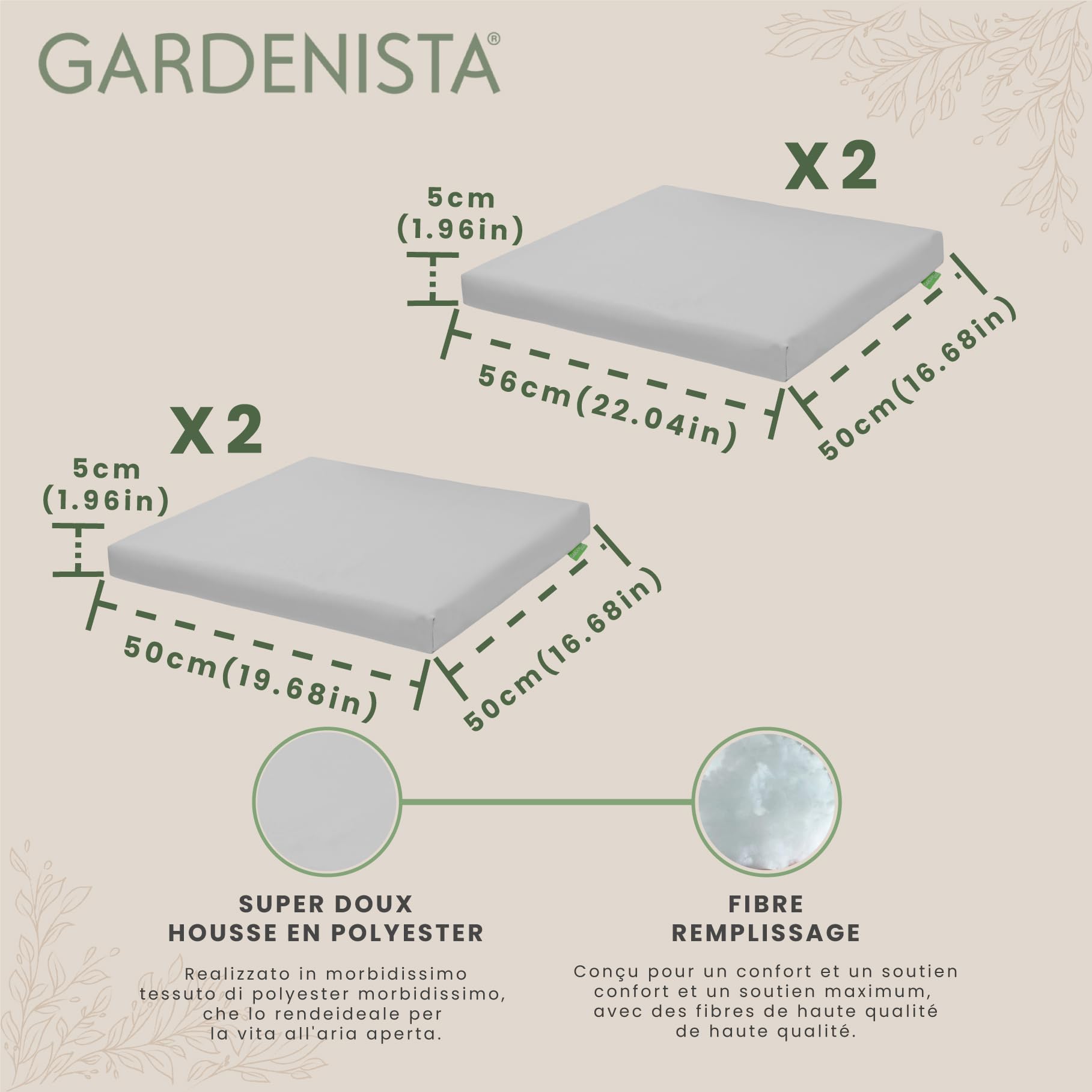 Gardenista Coussin de siège extérieur pour meubles en rotin de jardin pour Carolina | Coussin de chaise de patio résistant à l'eau | Léger et durable | 4 pièces (Gris)