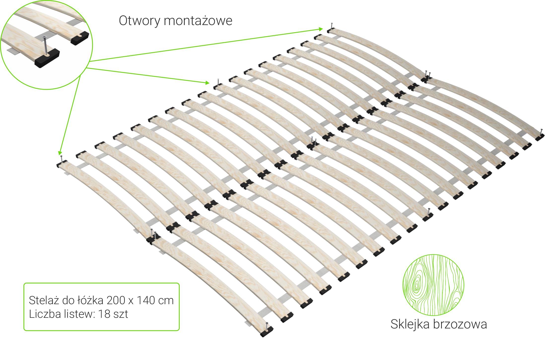 Stelaż wkład do łóżka pod materac, 140 x 200 cm, sprężynujący, podwójny (2 szt. 70x100 cm)