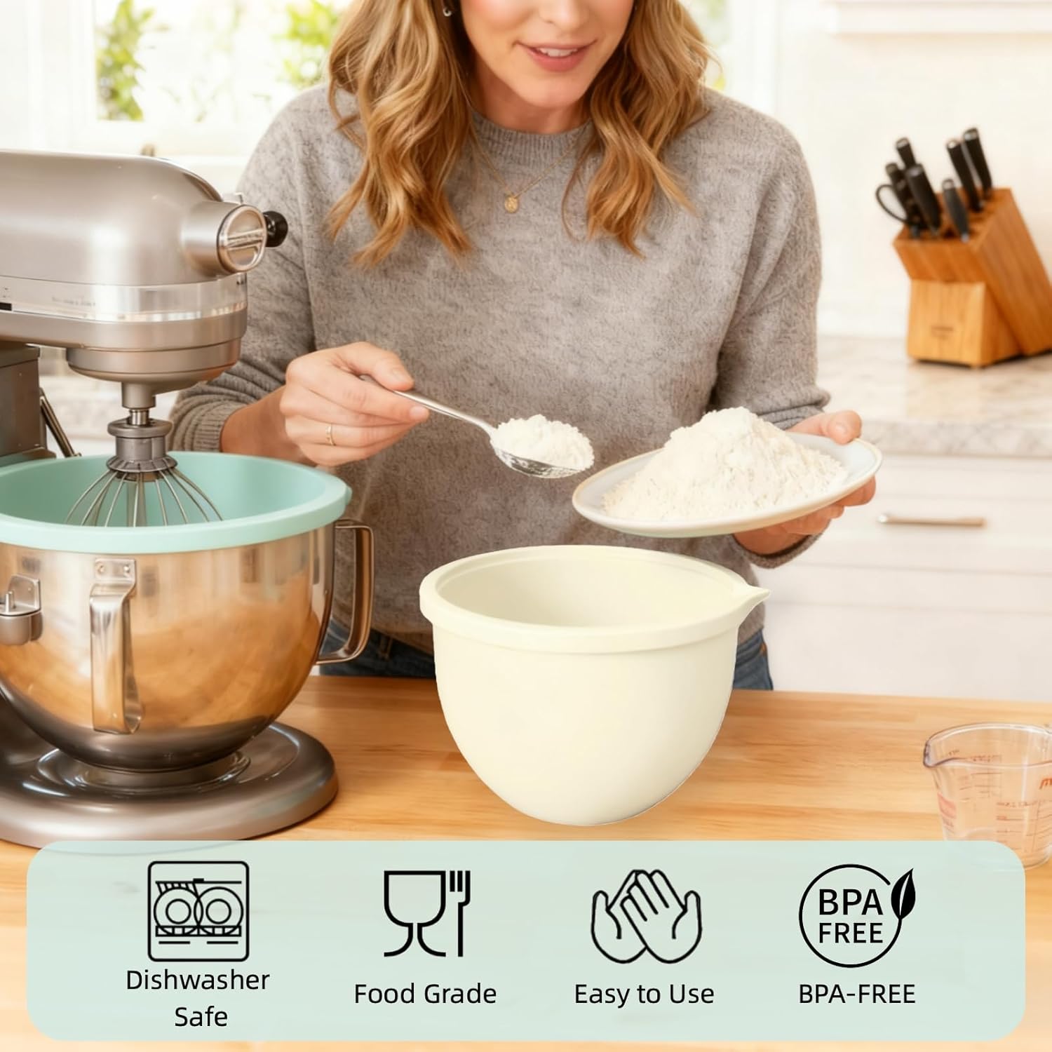 4 Pack Multicolor Silicone Bowl Liners w/Lids for Kitchenaid Tilt-Head 5 QT Stand Mixers, Practical, Durable, Food-Grade Mixer Attachments for Baking & Cooking, Not for Bowl-Lift Models